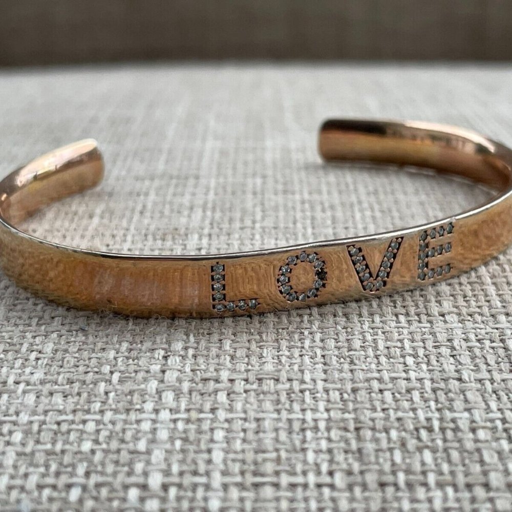 Valentines Day Gift Bracelet Gold Tone LOVE crystal Accent Wristband